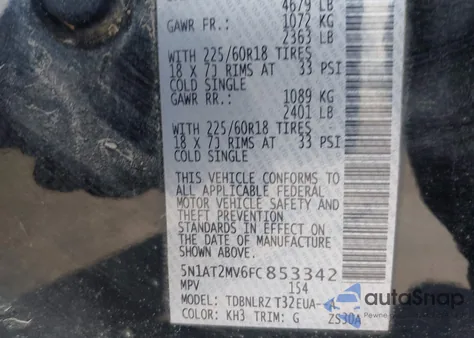 2015 Nissan Rogue Sl z USA, uszkodzony, nr VIN 5N1AT2MV6FC853342